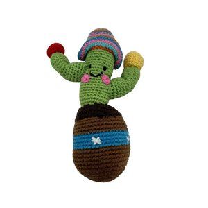 Pebble‎ Friendly Cactus Stuffed Animal Rattle Toy Cotton  Crochet Plush 7"